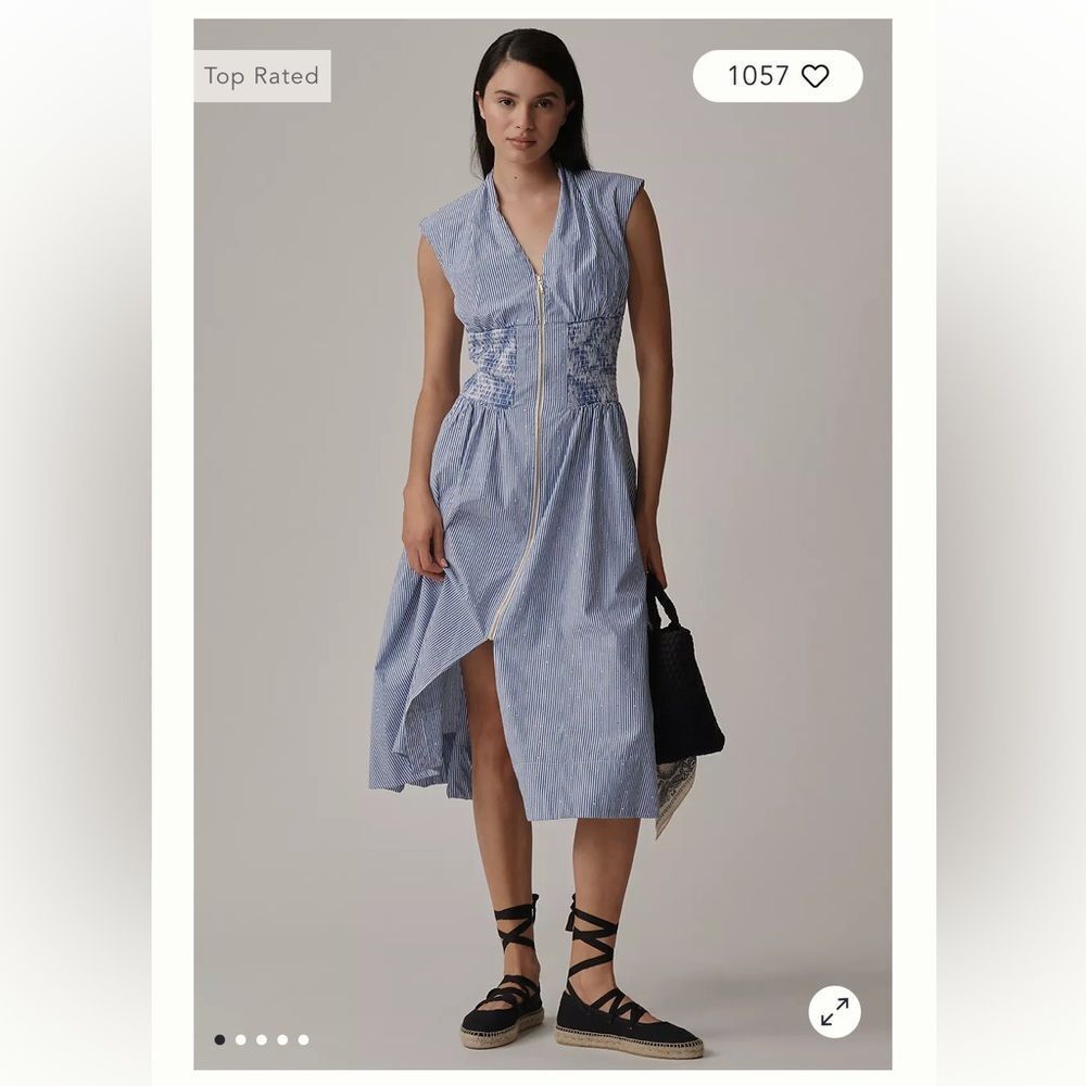 Anthropologie The Tommie Cap-Sleeve Smocked Front-Zip Shirt Dress: Shine Edition - Picture 1 of 11
